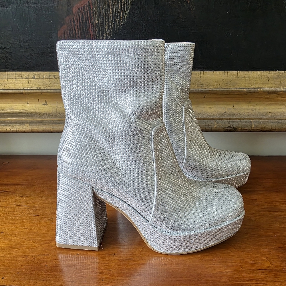 MIA Iva Silver Rhinestone Platform Boots NWT